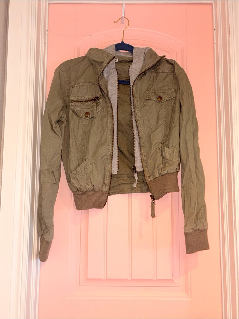 Olive Utility Jacket with Hood - Size Medium